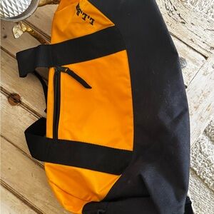 L.L. Bean Black and Orange Duffel Bag with Bold Design